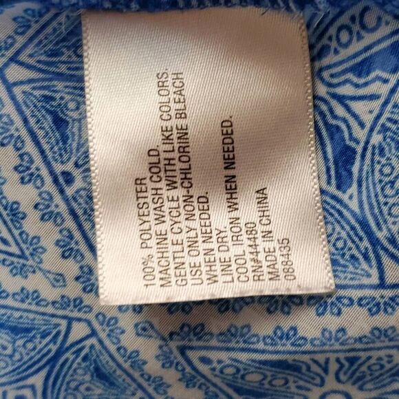 Worthington Blue Keyhole Blouse Women's Large | Geometric Print Short Sleeve Top - Picture 5 of 6